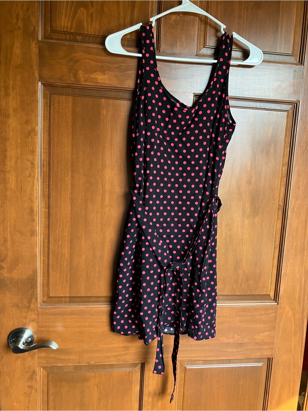 H&M Black Mini Dress with Pink Polka Dots - Tie-Waist